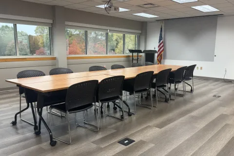 meeting room with large table in center