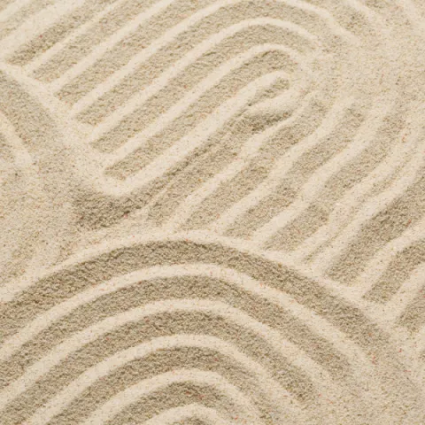 Curved patterns drawn in pale sand.
