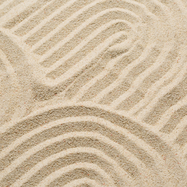 Curved patterns drawn in pale sand.